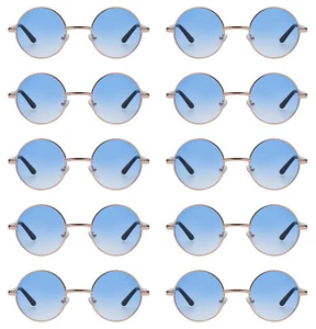 10 PACK ROUND RETRO VINTAGE TINTED 43 mm BLUE LENS SUNGLASSES BULK SET - Picture 1 of 20