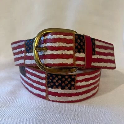 Rara🔥Cintura bandiera USA donna Diane Weiss NYC in pelle lavorata e dipinta a mano 28-32 - Immagine 1 di 4