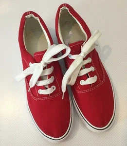NEW Red Canvas Shoes Pumps In Sizes 3.5 to 7 (EU 36-41) Unisex - Picture 1 of 5