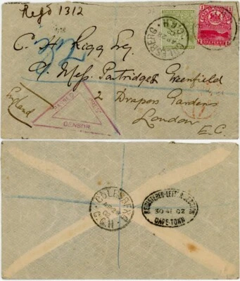 CABO DE BUENA ESPERANZA 1902 CUBIERTA CENSURADA COLESBERG REGISTRADA A RIGG 5d BOER WAR Foto 1 de 3