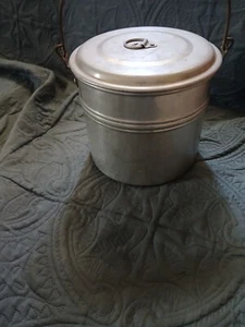 Vintage Aluminum Coal Miners Lunch Bucket Great Condition Piece Wooden Handle - Picture 1 of 11