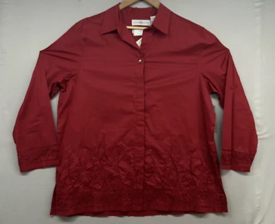 Marisa Christina Button Shirt Women XL Red Floral Embroider Long Sleeve MSRP $88 - Image 1 of 4