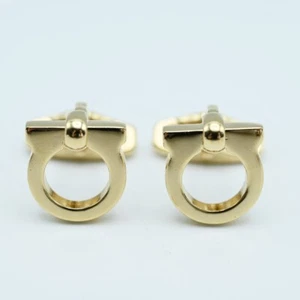 Salvatore Ferragamo Cufflinks Gold Gancini Gancino Cufflink Brass - Picture 1 of 7
