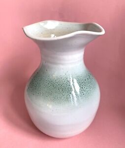 Vintage Howard Kottler? Signed Stoneware Vase White Green Studio Art Pottery MCM