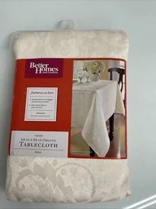 Better Homes & Gardens Damask Oblong Tablecloth In Ivory Cream 60x84” Holiday - Picture 1 of 3