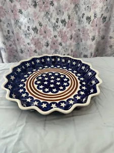 boleslawiec polish pottery Fluted Pie Dish 10" Stars And Stripes - Picture 1 of 6