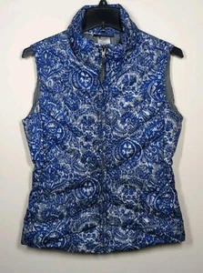 Chaleco acolchado Patagonia para mujer pequeño azul gris cachemir plumón de ganso cremallera completa frontal - Imagen 1 de 9