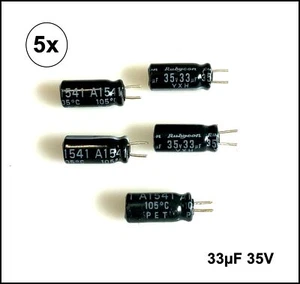 5x Elko 33µF 35V Kondensator Elektrolytkondensator 12x5mm Rm2 Rubycon #719788 - Bild 1 von 1
