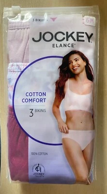 New Jockey Women's sze 7 Underwear Elance Cotton Bikini 3 Pack Berry Floral Pink - Image 1 of 2