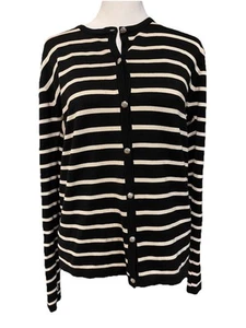 Lauren Ralph Lauren Silk Blend Black And White Striped Cardigan Old Money XL - Picture 1 of 9