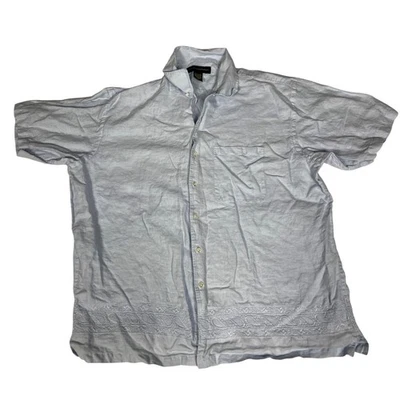 Banana Republic Shirt Mens XL Light Blue Linen Button Front Embroidered Hem - Image 1 of 4