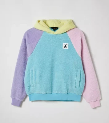UO Teddy Fresh Colorblock Fleece Hoodie Sweatshirt Top Pocket Unisex US SZ L NEW - Image 1 of 4