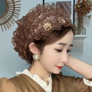 Women Lace Headwear Stylish Elegant 5 Flowers Breathable Lightweight Women Lace - Picture 1 of 12