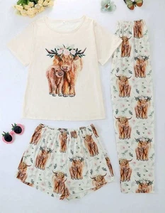 pigiama pigiama highland mucca animale donna 3 pezzi regalo novità taglia 16 e 18 - Foto 1 di 11