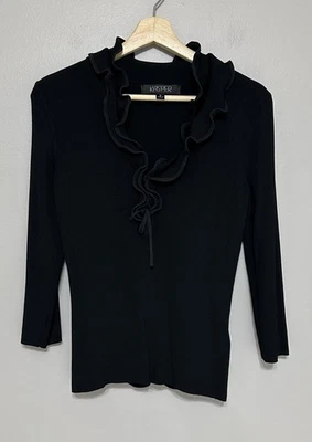 Suéter Top Kasper Cuello Volantes Para Mujer Talla Pequeña Mangas 3/4 Negro Foto 1 de 4