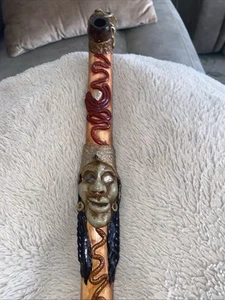 20” Tall Vintage Tribal Wood Smoking Pipe come up with semi precious stones - Picture 1 of 14