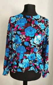 Topshop Blue Floral Blouse Long Sleeve Zip Up Back Size 12 - Picture 1 of 16