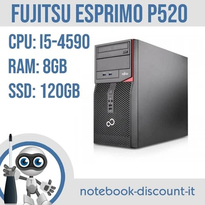 Fujitsu Esprimo P520 PC Desktop Cpu i5-4590 Ram 8gb SSD 120Gb Win10Pro - Immagine 1 di 4