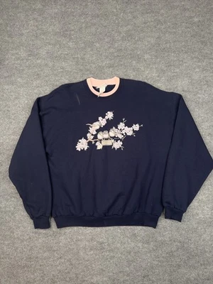 Sudadera Morning Sun XL Azul Marino Rosa Floral Pájaros Desayuno Club De Colección Cuello Redondo Foto 1 de 4