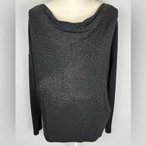 Eileen Fisher Cowl Neck Beaded Top Jersey Knit Long Sleeves Stretch Grey Medium - Picture 1 of 9