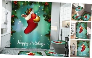 Shower Curtain Sets for Bathroom with Non-Slip Rugs, Toilet Christmas Stocking - Picture 1 of 7