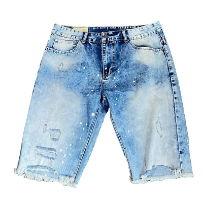 Pantalones Cortos Smoke Rise Para Hombres 38 Azul Envejecido Lavado Ácido Denim Corte Patín Y2K Foto 1 de 4