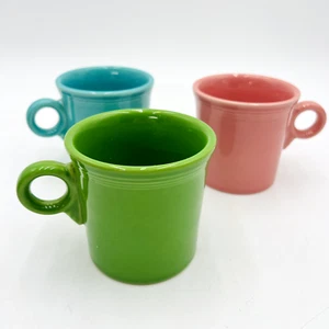 Homer Laughlin Fiestaware Turquoise/Pink/Green Coffee/Tea Cups Ring Handle - Picture 1 of 7