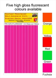 RC DECALCOMANIE VINILE TRASFERIMENTI STRISCE RIVESTIMENTO PRE TAGLIATO FPRC552 FLUORESCENTE FUCSIA 5mm - Foto 1 di 3