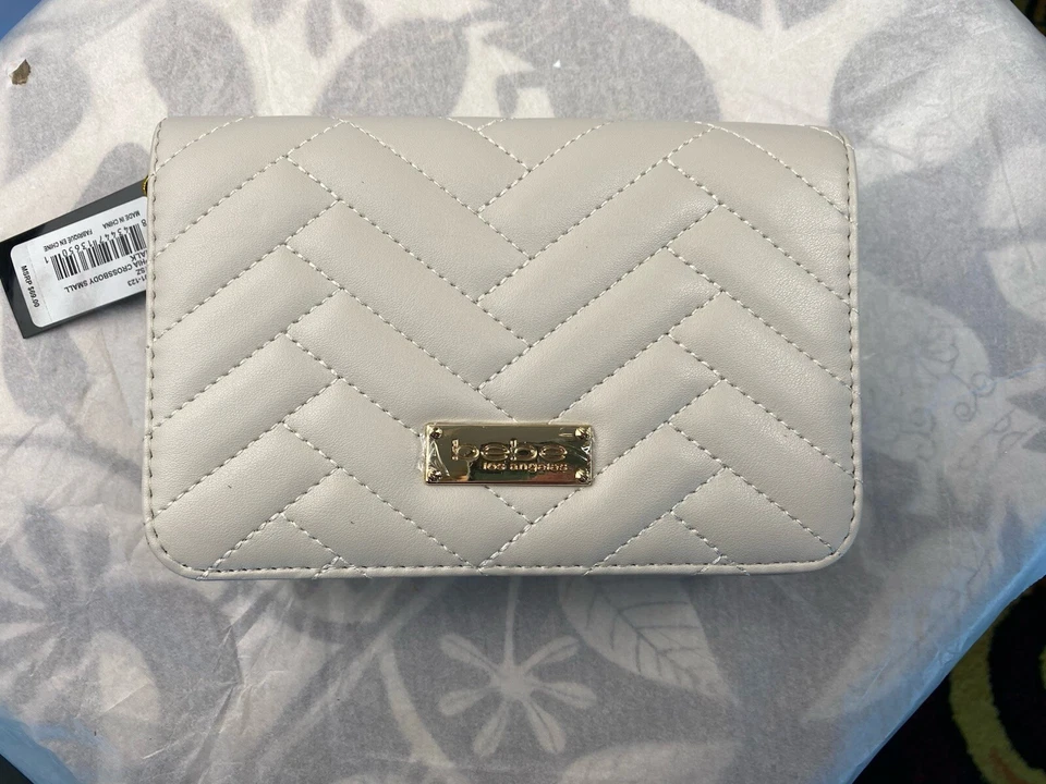 Bebe Sophia Small Crossbody Bag – Chalk White – Gold Hardware – –