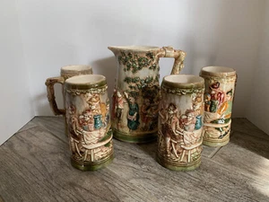 1965 Atlantic Mold Medieval Tavern Ceramic Pitcher & Steins - VERY RARE SET - Picture 1 of 11
