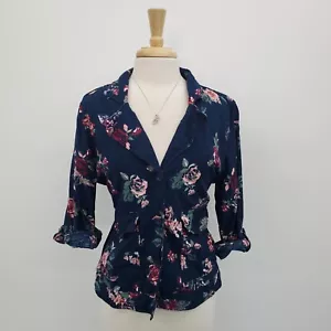 Maurices Womens Floral Button Up Linen Jacket Size L Blue 3/4 Sleeve Pockets - Picture 1 of 16