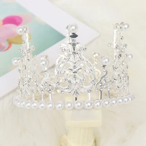 1pcs Pearl Crown Cake Decorative Small Tiaras Crystal Pearl Princess CakeTopp NM - Imagen 1 de 14