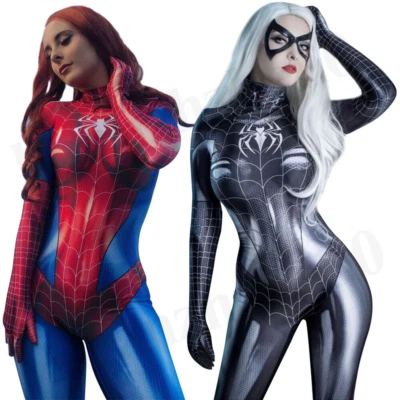 Spiderman Spider-Woman Jumpsuit Cosplay Costume Tights Fancy Dress Party Set - Image 1 of 4