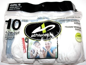 Athletech Girl's Low Cut Classic Sport Socks White - Shoe Size 6-11 / 10 Pairs - Picture 1 of 1
