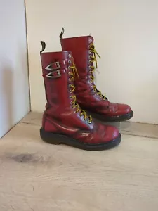 Dr Martens Burgundy Rub Off 14 Hole Notched Welt-Size 5- Worn Splits Sole Wear - Picture 1 of 12