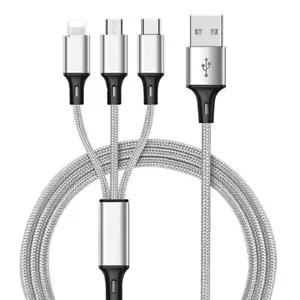 3 In 1 USB Charging Cable For iPhone & Android. Micro Type C Lightening Cable - Picture 1 of 9