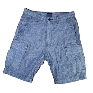 Pantalones cortos de carga Levi's Carrier mezcla lino azul chambray para hombre talla 30 etiqueta en blanco - Imagen 1 de 11