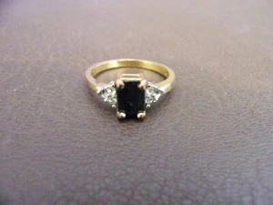 Gold Tone Black Stone Ring With Small White Stones USA G.P - Size 8 (Imperfect) - Picture 1 of 5