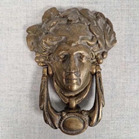 Antique Victorian Period Brass Athena Face Door Knocker Greek Goddess Mythology Cover