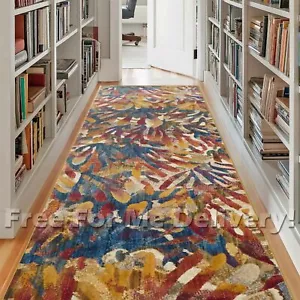 HERVEY PALM LEAVES COLOURFUL MODERN FLOOR RUG RUNNER 80x400cm **FREE DELIVERY** - Picture 1 of 6