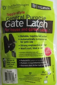 D&D TECHNOLOGIES TL01 POLYMER TOGGLE GATE T-LATCH PADLOCKABLE WOOD/METAL/VINYL - Picture 1 of 5