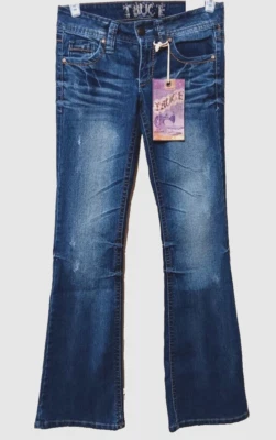 TRUCE VTG Women's Jeans Size 5 Flared Stretch Distressed Denim Blue Pockets NWT  - Image 1 of 4