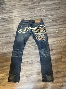 Vintage 2000s Ed Hardy X Christian Audigier Embroidered Jeans Denim Y2K 32X34 - Picture 1 of 12