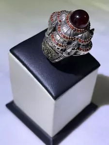 Men Handmade Silver 925 Ring Natural Heavy Yemen Agate , Aqeeq خاتم عقيق القباب - Picture 1 of 15