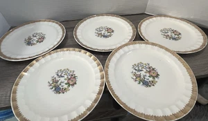 Vintage Cronin China Salad Plates (5) Gold Trim -Bird Bird House Flower 7.25" - Picture 1 of 10