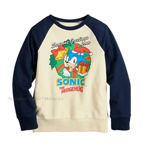 NWT Boys Christmas Shirt Sonic the Hedgehog Size 4-12 Santa Hat T Sweat Sweater - Picture 1 of 2