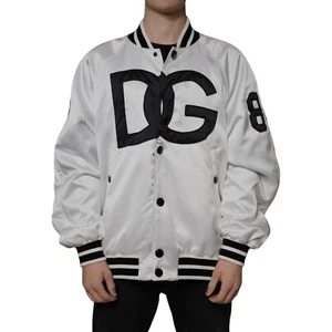 DOLCE & GABBANA Jacket White Polyester Logo Full Zip Bomber IT52/US42/XL 2330usd - Picture 1 of 9