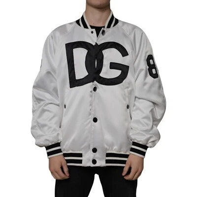 DOLCE & GABBANA Jacket White Polyester Logo Full Zip Bomber IT52/US42/XL 2330usd - Image 1 of 4