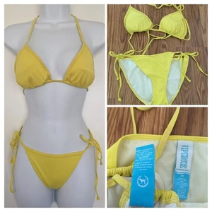 2009 Vintage Victoria's Secret PINK dog strink bikini swimsuit yellow Y2K M - Picture 1 of 10