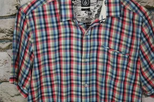 VOLCOM Men’s Shirt Colorful Check All Cotton Slim Fit Short Sleeve Large - Picture 1 of 10